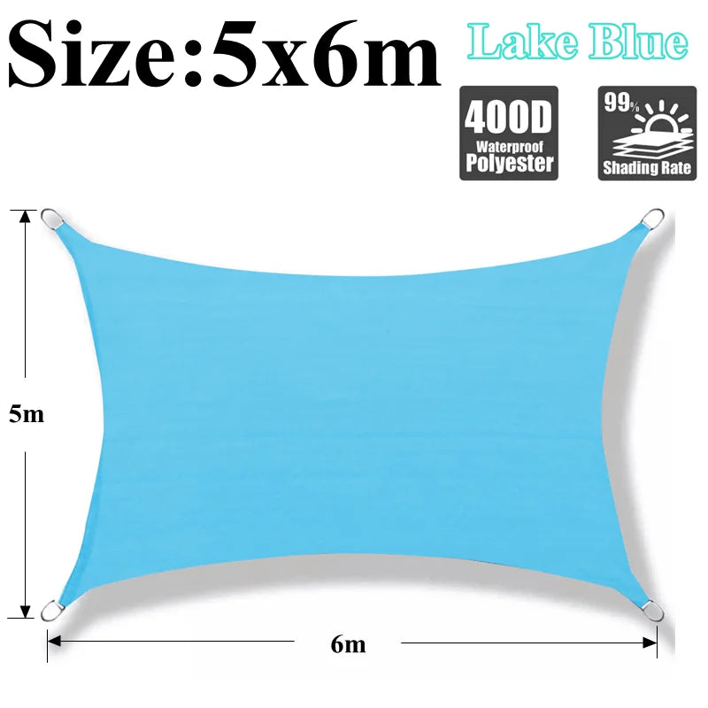 Waterproof Shading Sail Lake Blue Outdoor Awning Swimming Pool Cover Rainproof Sunshade Cloth Beach Camping Triangle Sun Shelter