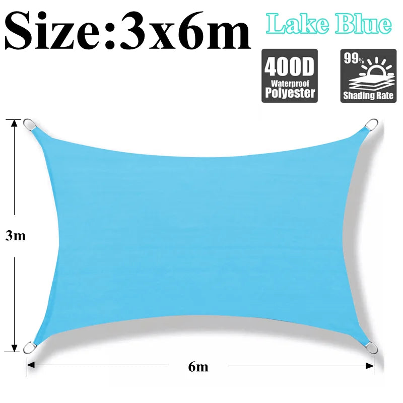 Waterproof Shading Sail Lake Blue Outdoor Awning Swimming Pool Cover Rainproof Sunshade Cloth Beach Camping Triangle Sun Shelter