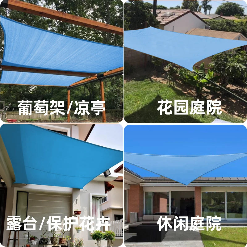 Waterproof Shading Sail Lake Blue Outdoor Awning Swimming Pool Cover Rainproof Sunshade Cloth Beach Camping Triangle Sun Shelter