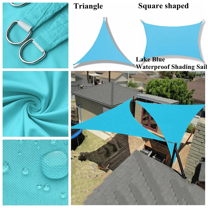 Waterproof Shading Sail Lake Blue Outdoor Awning Swimming Pool Cover Rainproof Sunshade Cloth Beach Camping Triangle Sun Shelter